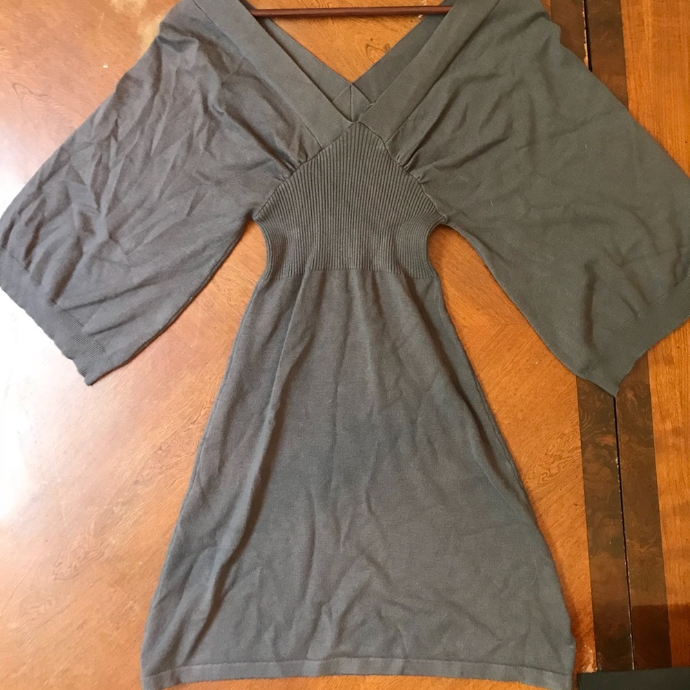 Navy sweater dress with deep v neckline